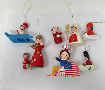 Vintage Christmas Lot Of 8 Mini Assorted Figures Wooden Ornaments • $10.99