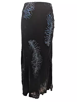 Vintage Laura Ashley Maxi Skirt Black Size 12 Crushed Velvet Leaf Beaded Pagan • £21.96