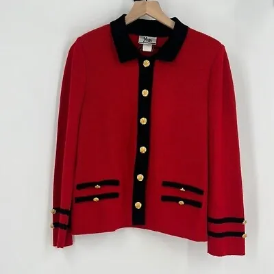 Mita Vintage Knit Red & Black Button Down Cardigan Size 6 Petite • $20