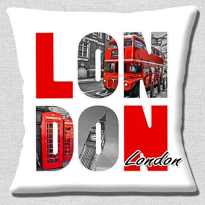 London Icons Cushion Cover 16x16 Inch 40cm Big Ben Red Bus Telephone Box Letters • £10.95