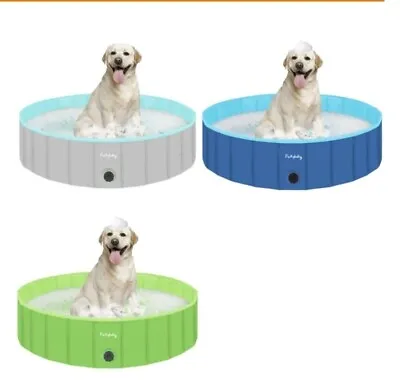 Foldable Strong Paddling Pet Pool With Quick Drain For Furrybaby Dogs • £12.89
