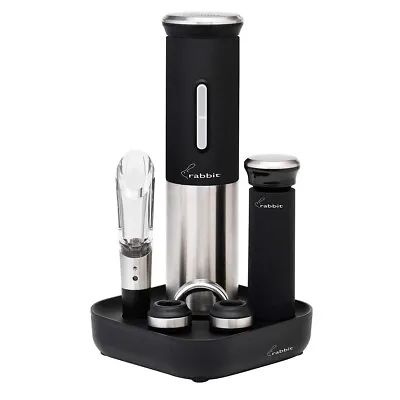 Rabbit Electric Wine Opener Set 8 Piece Set W/Foil Cutter Aerator Stoppers NEW • $29.99