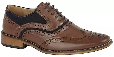 Goor Mens Boys Brogues Formal Lace Up Shoes Leather Oxford Office Dress Wedding • £24.99