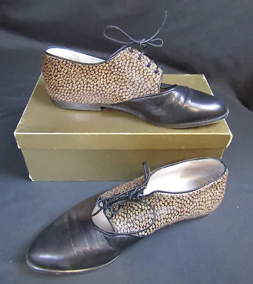 Maud Frizon Club Leather Lace Up Low Heel Oxford Style Black/brown Shoe 8.5/39.5 • $75