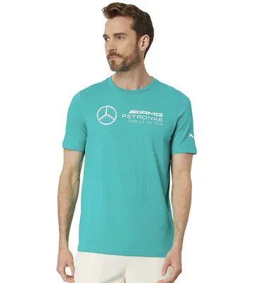 PUMA Mercedes AMG F1 Essentials Logo Short Sleeve T Shirt Spectra Green Sz XL • $30.69