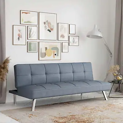 Chelsea Modern Futon Gray Fabric Convertible Sofa Bed Slipper Couche Living Room • $136.66