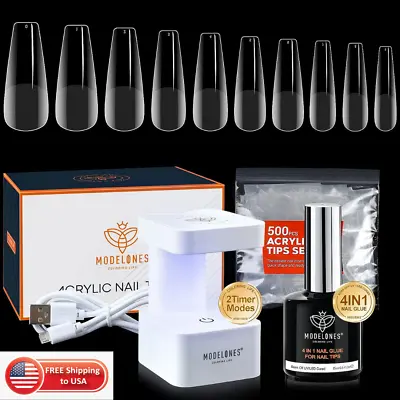 Gel X Nail KitGel Nail Kit With 4 In1 Nail Glue Gel500Pcs Nail Tips Half Matte • $19.32