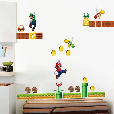 Super Mario Wall Stickers Baby Kids Bedroom Nursery Decor Art Mural Decal • £7.98