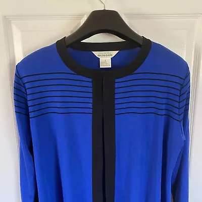 Exclusively Misook Women’s Blue/Black Shades Striped Open Sweater Jacket Size L • $29.99