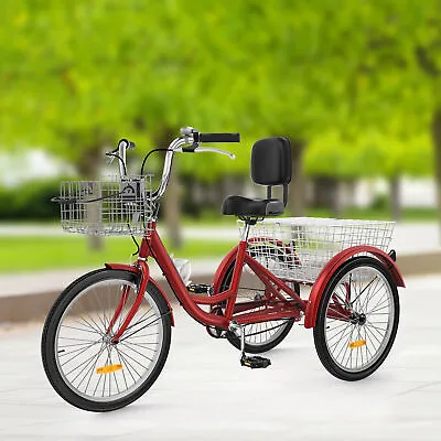 TAUS 24  1-Speed Adult Trike Tricycle 3-Wheel Red Bike W/Removable Basket • $222.03