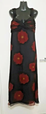 $20 • Buy Size 12 Women's Black & Red Floral Sleeveless Maxi Long Evening Dress Euc