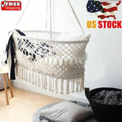 $78.99 • Buy Baby Crib Hanging Cradle Bassinet Handmade Macrame Portable Swing Baby Crib US