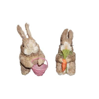 $23.99 • Buy Easter Sisal Bunny Couple Carrot Pink Basket 6.5  Spring Table Decoration Lot