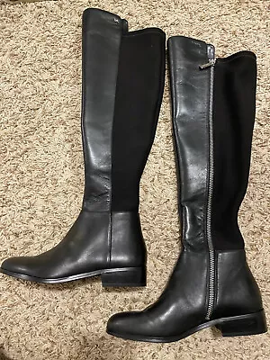 Michael Kors Black Nappa Leather Stretch Bromley Flat Tall Riding Boots Size 5 M • $59.99