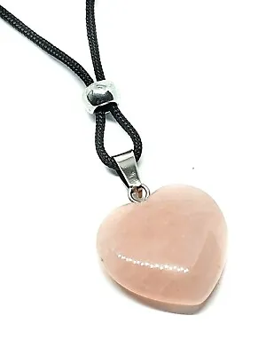 Rose Quartz Heart Necklace Pendant Crystal Gemstone Spiritual Beaded Cord  • £2.98