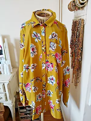 JOULES Shirt  Blouse Long Sleeve Mustard Yellow Floral Top Size 16 • £5