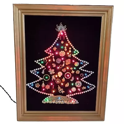 Vintage Framed Costume Jewelry Christmas Tree Lighted Velvet Lined 19 X 24 • $112.46