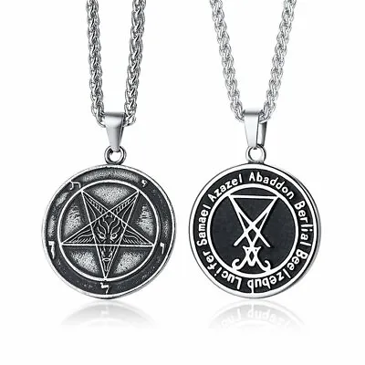 2PCS Men's Inverted Pentagram Sign Of Lucifer Satanic Symbol Pendant Necklace • $11.99