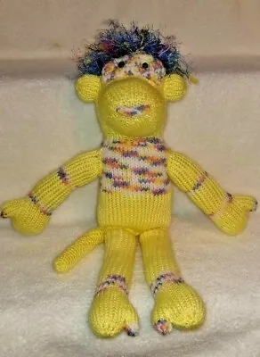 $12.99 • Buy Handmade Sock Monkey Yellow Yarn Blue Hair Stuffed Plush Doll 19 X 17 