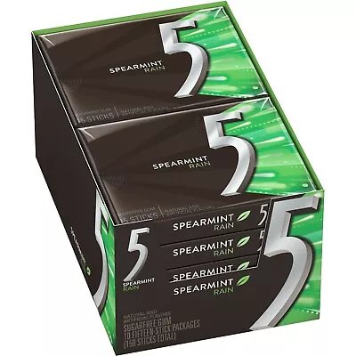 5 Gum Sugar Free Spearmint Rain Chewing Gum 15stk Pk - 10ct Box - Pack Of 3 • $47.80