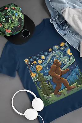 Big Foot In Van Gogh's Starry Night T Shirt Art Painting T Shirt Unisex Tee • $27.35