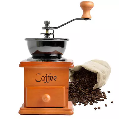 Vintage Wood Manual Coffee Grinder Antique Wooden Hand Crank Coffee Bean Mill • $35.28