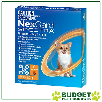 NexGard Spectra Chewables For Very Small Dogs Orange 2-3.5kg 6 Pack • $80.99
