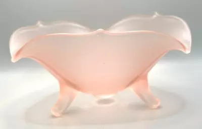 Vintage Pale Pink Rose Satin Onion Frosted Footed Glass Bowl Dish -dainty Pretty • $9.99