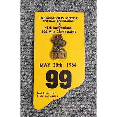 1964 Indy 500 Bronze #6171 Pit Pass Pin Badge With Card- Extremely Rare! • $132.62