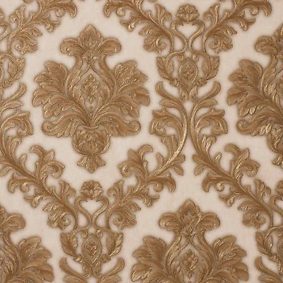 Exclusive Sparkle 2 Cream/Gold Damask Glitter Wallpaper (Q102) • £13.99