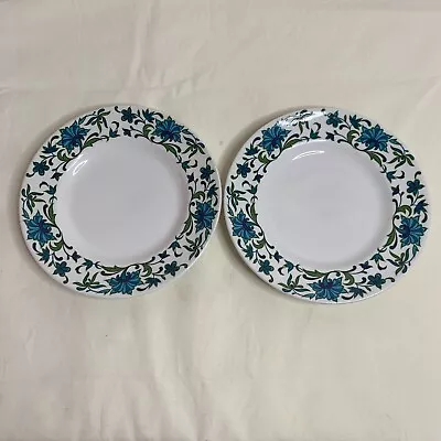 Vintage Midwinter Spanish Garden Side Plates X 2 Jessie Tait 17cm White Blue • £9.99