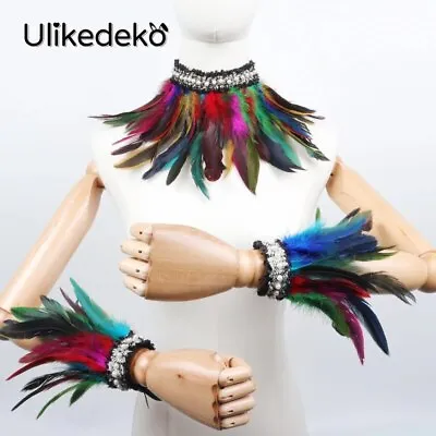 Feather Cuffs Collars Steampunk Victorian Women Gothic Accessories Wristbands • $19.89