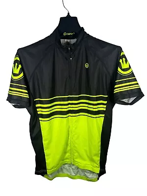 Canari Mens Sz Medium Cycling Jersey Full Zipper Neon Yellow And Black • $9.95