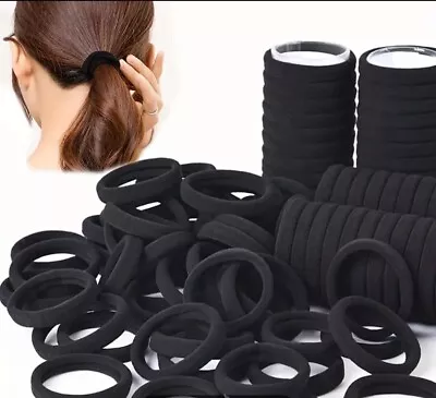 ❤️ 100x THICK BLACK ELASTIC HAIR BANDS GIRLS KIDS SCHOOL ❤️ • £5.99