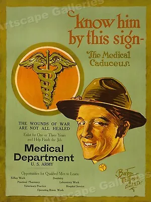 1919 Army Medical Caduceus World War 1 Recruiting Poster - 20x28 • $17.95