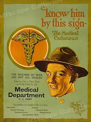  The Medical Caduceus  1919 WW1 US Army Medical Poster - 24x32 • $24.95