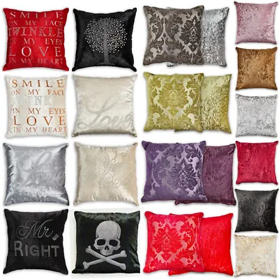 Crushed Velvet Cushion Covers Or Filled Cushion - Plain Damask Crystal Sparkle • £4.99