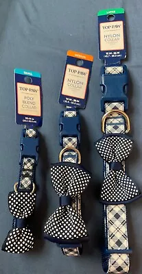 Top Paw Nylon Dog Collar (Blue Plaid With Bow) (S M OR L) YOU CHOOSE • $8.50