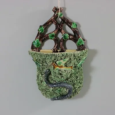 Portuguese Palissy Majolica Snake & Bird Wall Pocket • £720