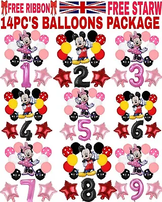 Disney Set Mickey Minnie Mouse Birthday Party Balloons Foil Latex Numbers Age UK • £9.99