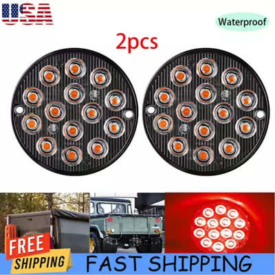 2X 3  Inch Round Red 14 LED Truck Trailer Stop Turn Tail Brake Lights Waterproof • $12.68