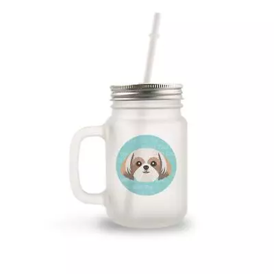 Adorable Dog Breed Design 12oz Frosted Mason Jar With Handle: Includes Lid & ... • $25.49