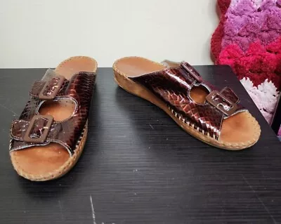 LA PLUME JEN LEATHER SANDAL WOMENS SZ 36 5.5-6 Brown Snake Alligator Skin Italy • $30