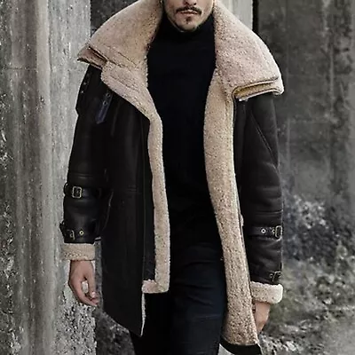 Men's Casual Coat Lapel Jacket Denim Warm Fur Collar Fleece Lined Winter Outwear • $67.21