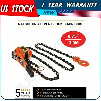 3/4 Ton Lever Block Chain Hoist Ratchet Type Come Along Puller 10FT Chain Lifter • $55.79
