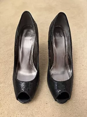 £55 • Buy Women's Armani Exchange Black Sequin Evening Platform Open Toe Pump Shoes EU 39