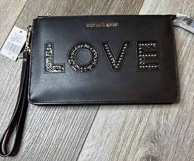 NWT Michael Kors Wristlet Wallet Bag Medium Gusset Black LOVE • $59.99