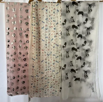 X3 Large Scarfs Animal Print Dog Butterfly Polyester Womens • £20.99