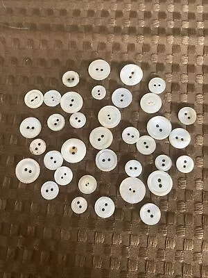 Mixed Lot 36 Vintage Mother Of Pearl MOP Carved Buttons Sew Crafts 3/8”-5/8” • $10.95