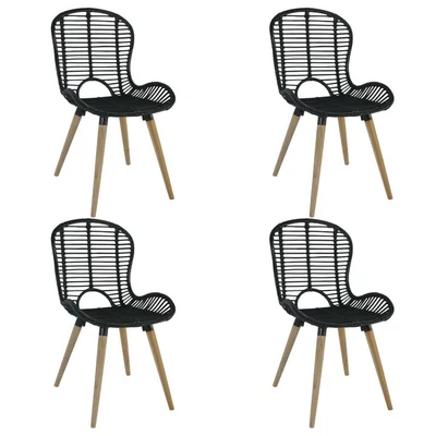 $559.99 • Buy Dining Chairs 4 Pcs Black Natural Rattan VidaXL